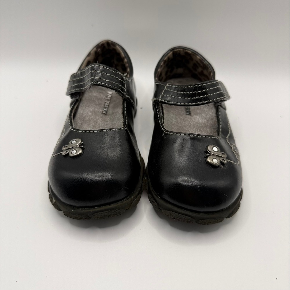 Newberry Briana Girls Black Butterfly Mary Jane Shoes Size 7M Hook n Loop Strap